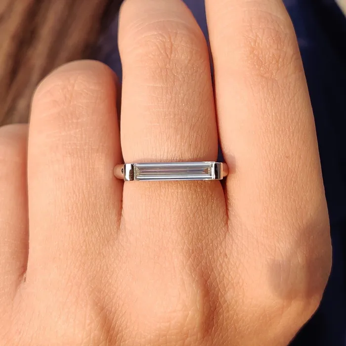 Rings Diamondrensu East to West Bar Setting 101 CT Baguette Cut Single Stone Minimalist Wedding Ring Rings Diamondrensu East to West Bar Setting 101 CT Baguette Cut Single Stone Minimalist Wedding Ring