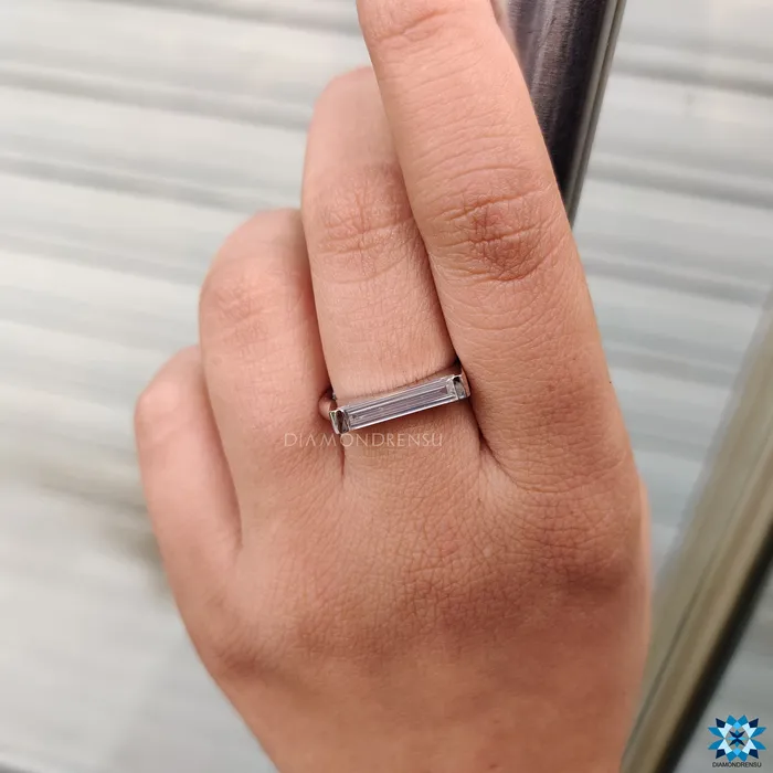 Rings Diamondrensu East to West Bar Setting 101 CT Baguette Cut Single Stone Minimalist Wedding Ring