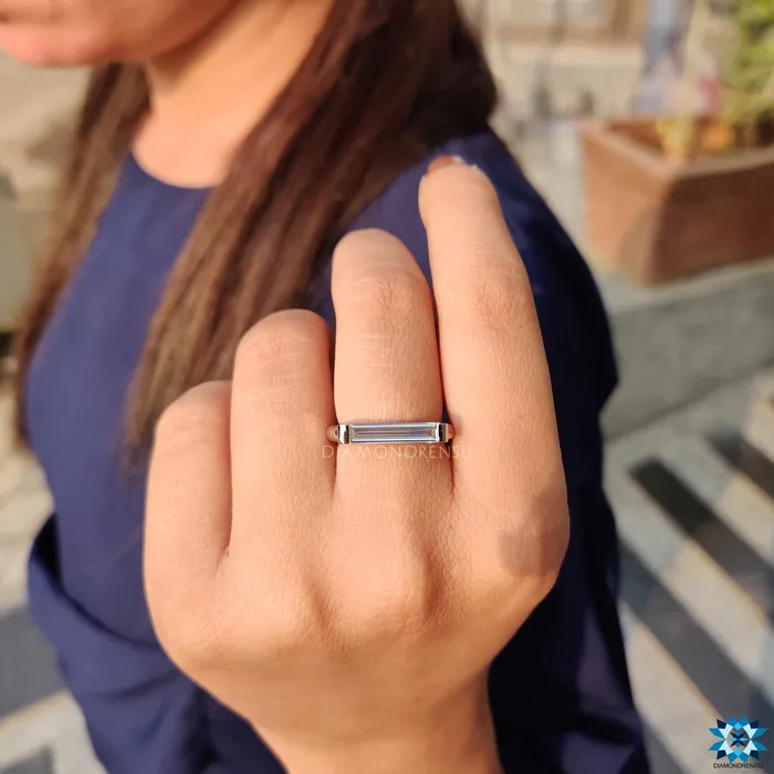 Rings Diamondrensu East to West Bar Setting 101 CT Baguette Cut Single Stone Minimalist Wedding Ring