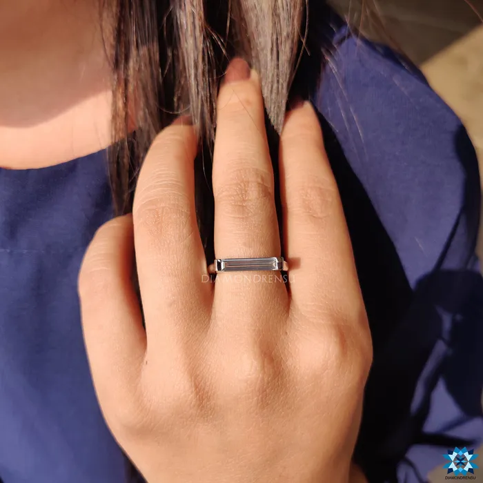 Rings Diamondrensu East to West Bar Setting 101 CT Baguette Cut Single Stone Minimalist Wedding Ring