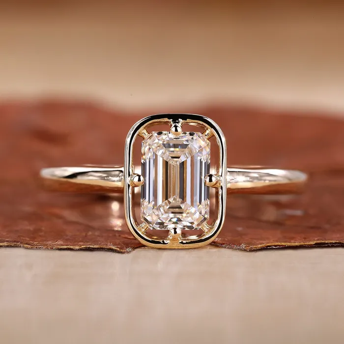 Rings Diamondrensu Emerald Cut Solitaire Ring Yellow Gold