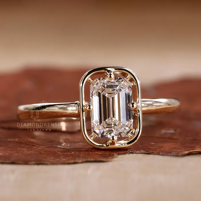 Rings Diamondrensu Emerald Cut Solitaire Ring Yellow Gold