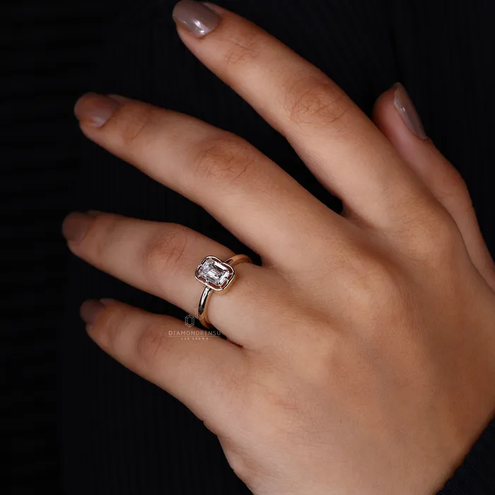 Rings Diamondrensu Emerald Cut Solitaire Ring Yellow Gold