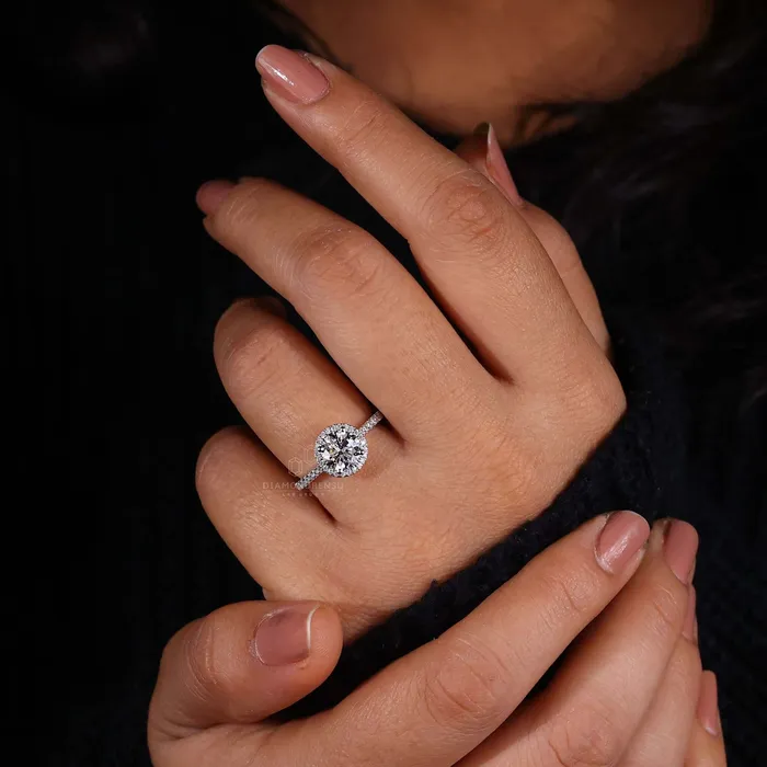 Rings Diamondrensu Round Brilliant Cut Lab Grown Diamond Halo Engagement Ring