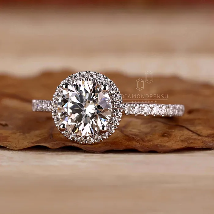 Rings Diamondrensu Round Brilliant Cut Lab Grown Diamond Halo Engagement Ring