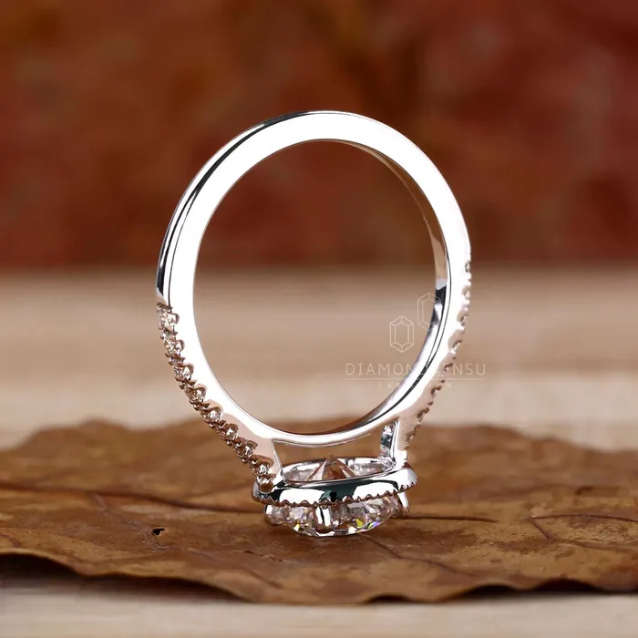 Rings Diamondrensu Round Brilliant Cut Lab Grown Diamond Halo Engagement Ring