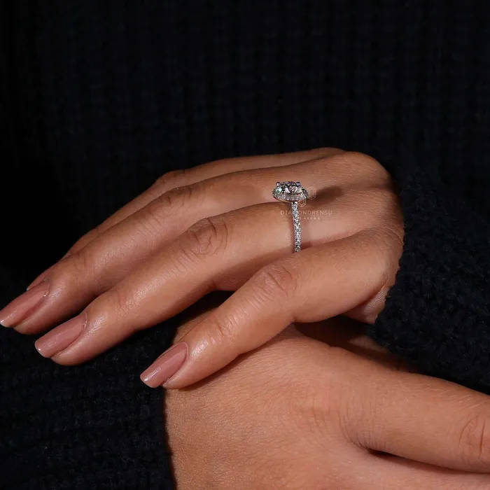 Rings Diamondrensu Round Brilliant Cut Lab Grown Diamond Halo Engagement Ring