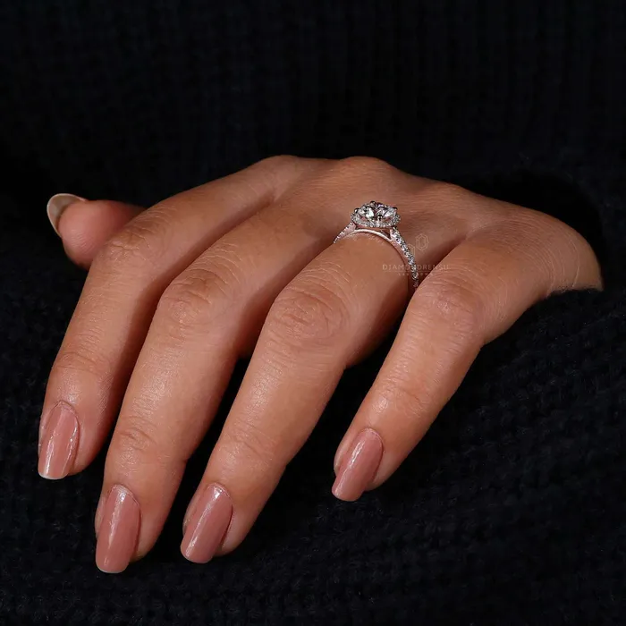 Rings Diamondrensu Round Brilliant Cut Lab Grown Diamond Halo Engagement Ring