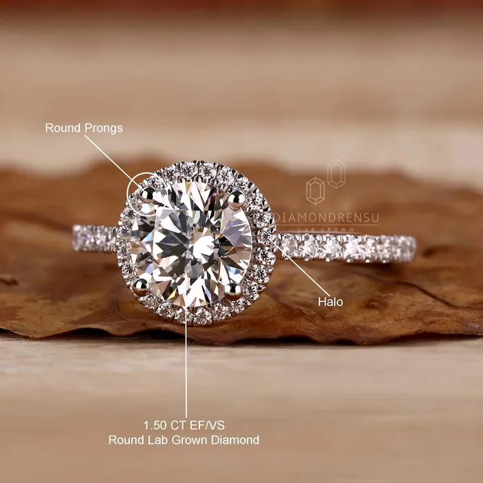 Rings Diamondrensu Round Brilliant Cut Lab Grown Diamond Halo Engagement Ring