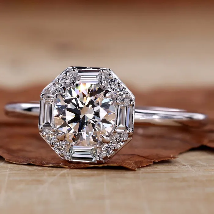Rings Diamondrensu Round Lab Created Diamond Halo Engagement Ring For Women