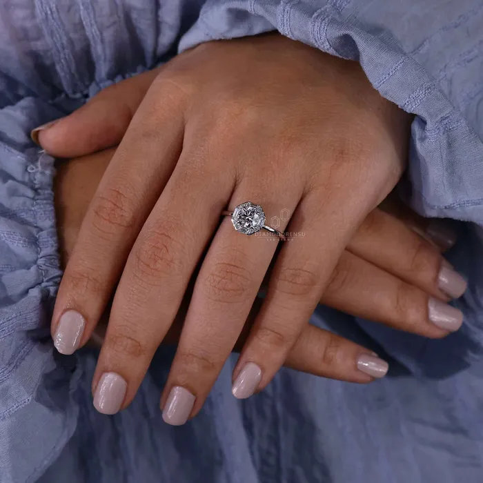 Rings Diamondrensu Round Lab Created Diamond Halo Engagement Ring For Women