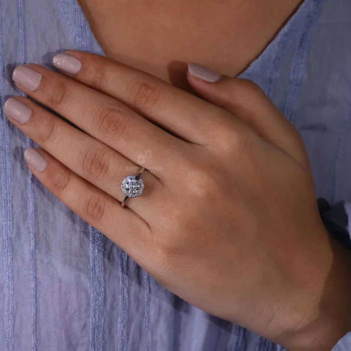 Rings Diamondrensu Round Lab Created Diamond Halo Engagement Ring For Women