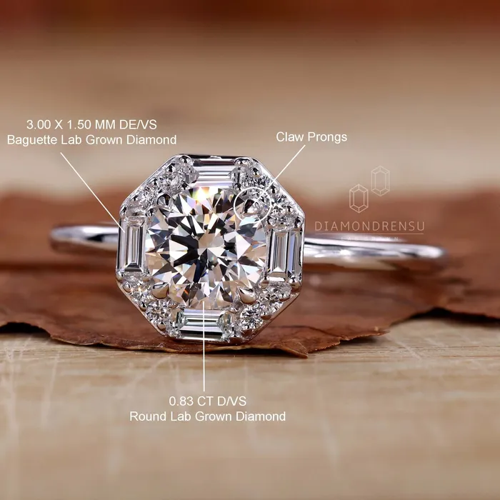 Rings Diamondrensu Round Lab Created Diamond Halo Engagement Ring For Women