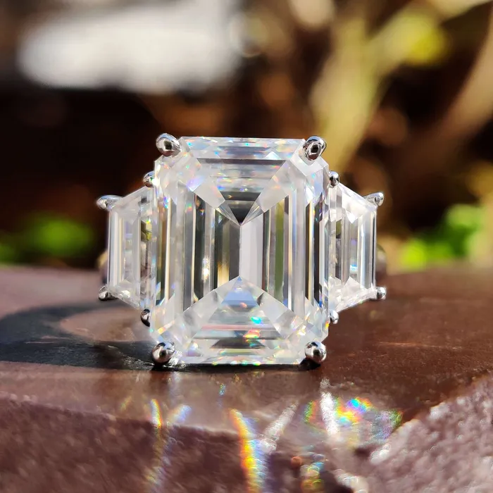 Rings Diamondrensu Trapezoid Emerald Step Cut Cathedral set Three Stone Engagement Ring Rings Diamondrensu Trapezoid Emerald Step Cut Cathedral set Three Stone Engagement Ring
