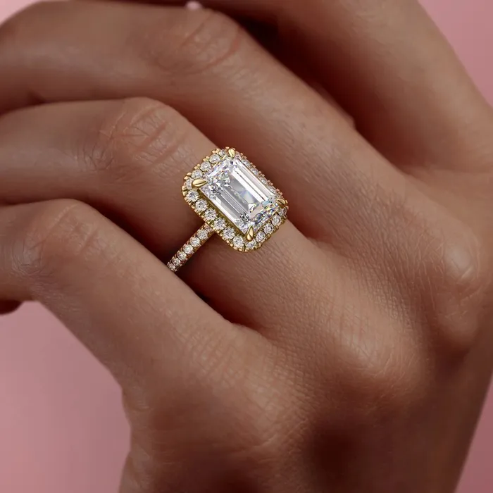 Rings Emerald Cut Moissanite Engagement Ring Classic Halo Flawless Moissanite Rings Emerald Cut Moissanite Engagement Ring Classic Halo Flawless Moissanite