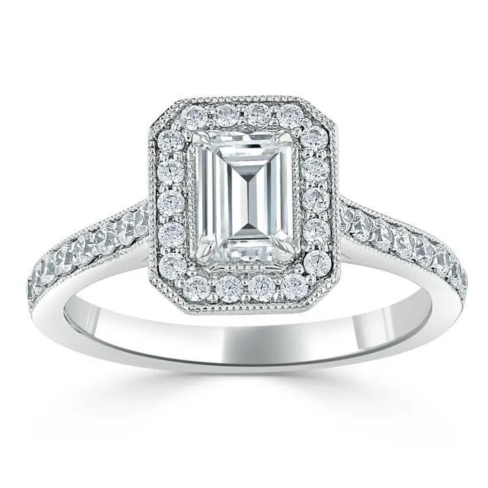 Rings Emerald Cut Moissanite Engagement Ring Classic Halo Flawless Moissanite Rings Emerald Cut Moissanite Engagement Ring Classic Halo Flawless Moissanite
