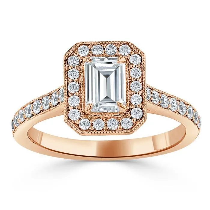 Rings Emerald Cut Moissanite Engagement Ring Classic Halo Flawless Moissanite Rings Emerald Cut Moissanite Engagement Ring Classic Halo Flawless Moissanite