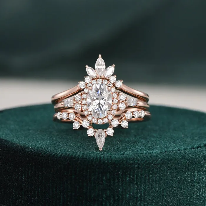 Rings Flawless Moissanite 3pcs Vintage Style Bridal Ring Set Oval Cut Center Stone Rings Flawless Moissanite 3pcs Vintage Style Bridal Ring Set Oval Cut Center Stone
