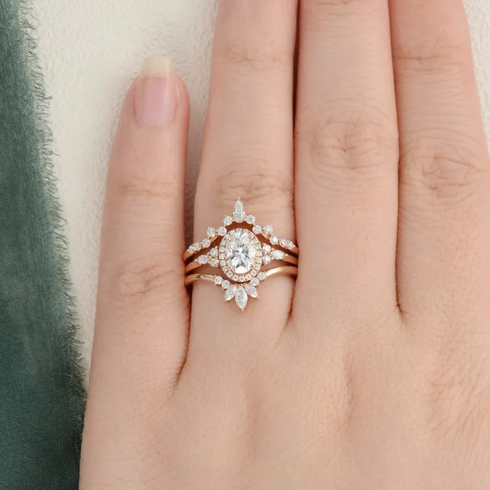 Rings Flawless Moissanite 3pcs Vintage Style Bridal Ring Set Oval Cut Center Stone Rings Flawless Moissanite 3pcs Vintage Style Bridal Ring Set Oval Cut Center Stone