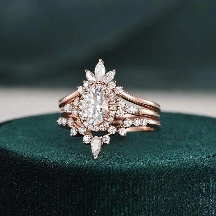 Rings Flawless Moissanite 3pcs Vintage Style Bridal Ring Set Oval Cut Center Stone Rings Flawless Moissanite 3pcs Vintage Style Bridal Ring Set Oval Cut Center Stone