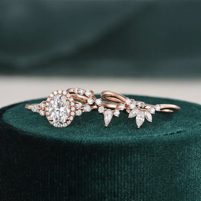 Rings Flawless Moissanite 3pcs Vintage Style Bridal Ring Set Oval Cut Center Stone Rings Flawless Moissanite 3pcs Vintage Style Bridal Ring Set Oval Cut Center Stone