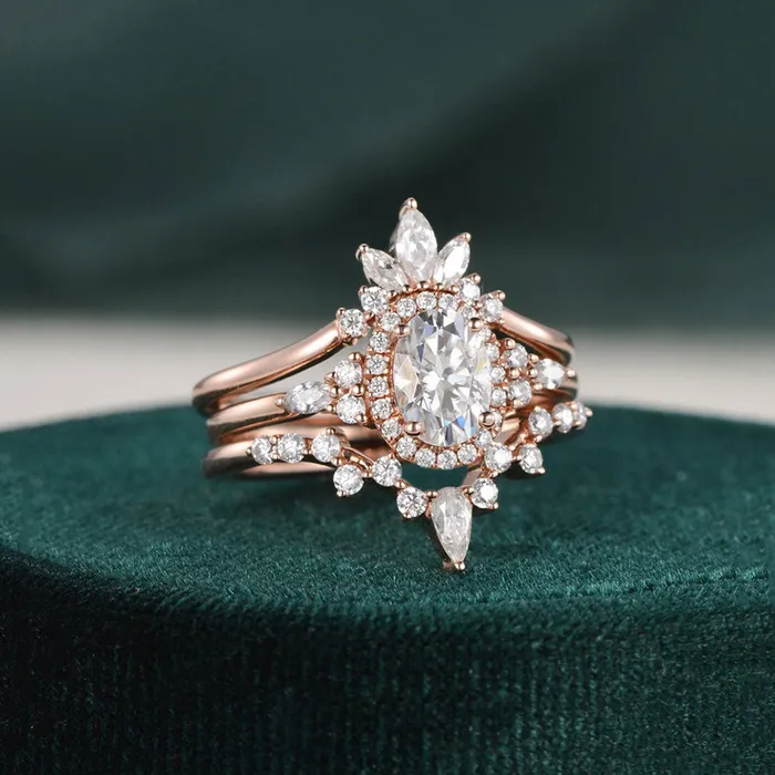 Rings Flawless Moissanite 3pcs Vintage Style Bridal Ring Set Oval Cut Center Stone Rings Flawless Moissanite 3pcs Vintage Style Bridal Ring Set Oval Cut Center Stone