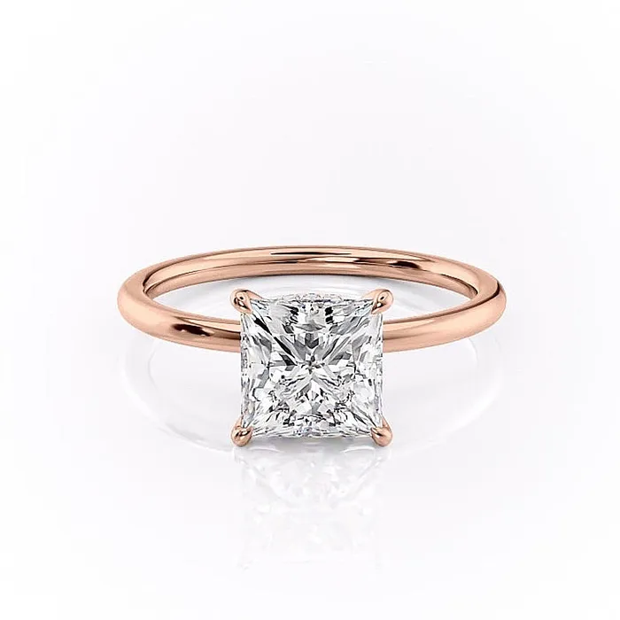 Rings Flawless Moissanite Princess Cut Moissanite Plain Band With Hidden Halo Rings Flawless Moissanite Princess Cut Moissanite Plain Band With Hidden Halo