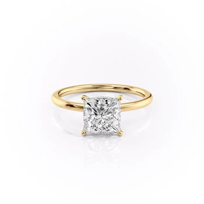 Rings Flawless Moissanite Princess Cut Moissanite Plain Band With Hidden Halo