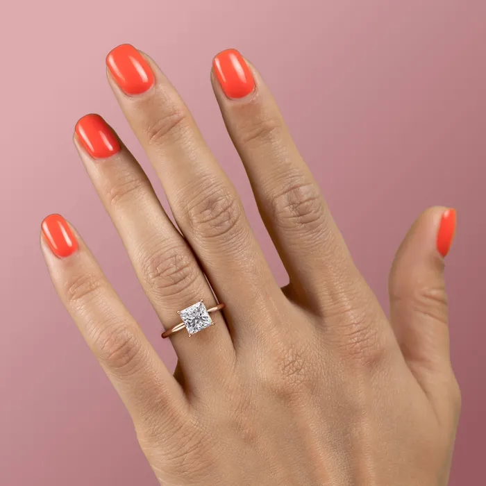 Rings Flawless Moissanite Princess Cut Moissanite Plain Band With Hidden Halo