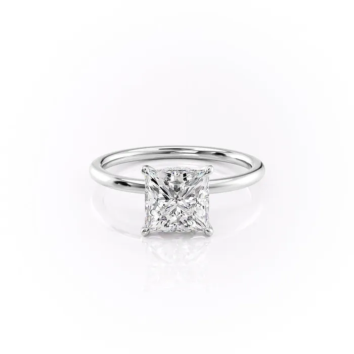 Rings Flawless Moissanite Princess Cut Moissanite Plain Band With Hidden Halo