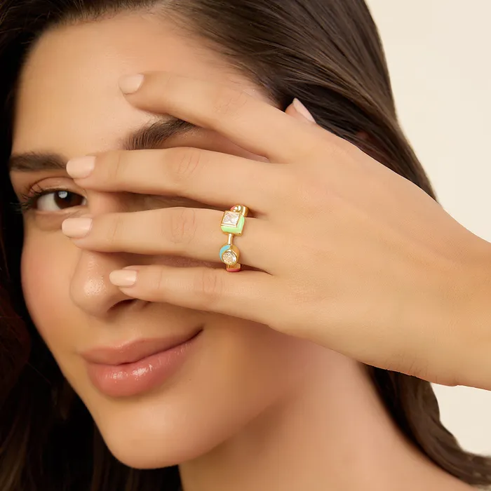 Rings Isharya Modern Indian Jewelry Multicolour Enamel Open Ring