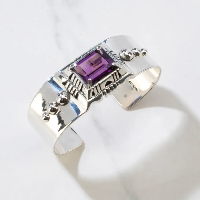 Rings Kalifano Amethyst Navajo USA Native American Made 925 Sterling Silver Cuff Rings Kalifano Amethyst Navajo USA Native American Made 925 Sterling Silver Cuff