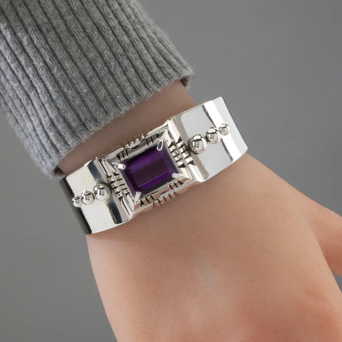 Rings Kalifano Amethyst Navajo USA Native American Made 925 Sterling Silver Cuff