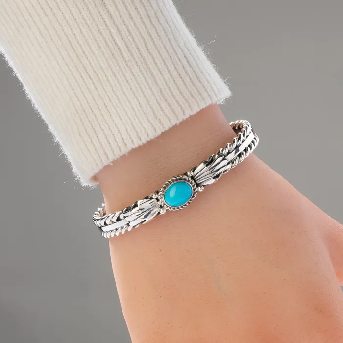 Rings Kalifano Sleeping Beauty Turquoise Navajo USA Native American Made 925 Sterling Silver Cuff