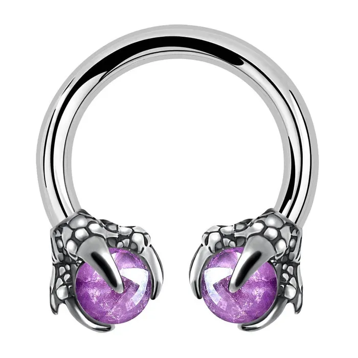 Rings OUFER BODY JEWELRY 12G 38 Amethyst Dragon Claw Horseshoe Septum Ring
