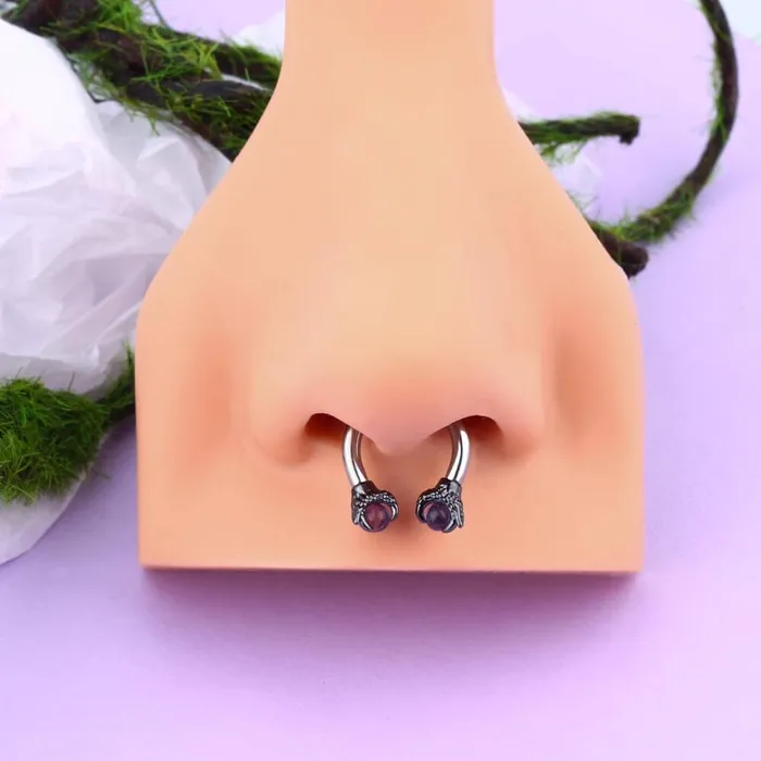 Rings OUFER BODY JEWELRY 12G 38 Amethyst Dragon Claw Horseshoe Septum Ring Rings OUFER BODY JEWELRY 12G 38 Amethyst Dragon Claw Horseshoe Septum Ring