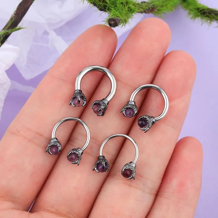 Rings OUFER BODY JEWELRY 12G 38 Amethyst Dragon Claw Horseshoe Septum Ring Rings OUFER BODY JEWELRY 12G 38 Amethyst Dragon Claw Horseshoe Septum Ring