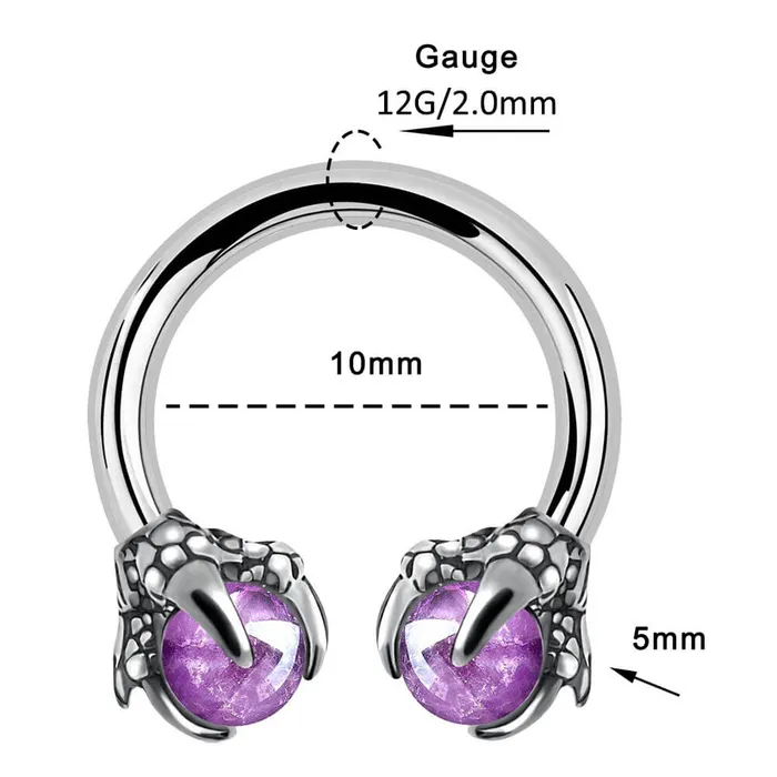 Rings OUFER BODY JEWELRY 12G 38 Amethyst Dragon Claw Horseshoe Septum Ring Rings OUFER BODY JEWELRY 12G 38 Amethyst Dragon Claw Horseshoe Septum Ring