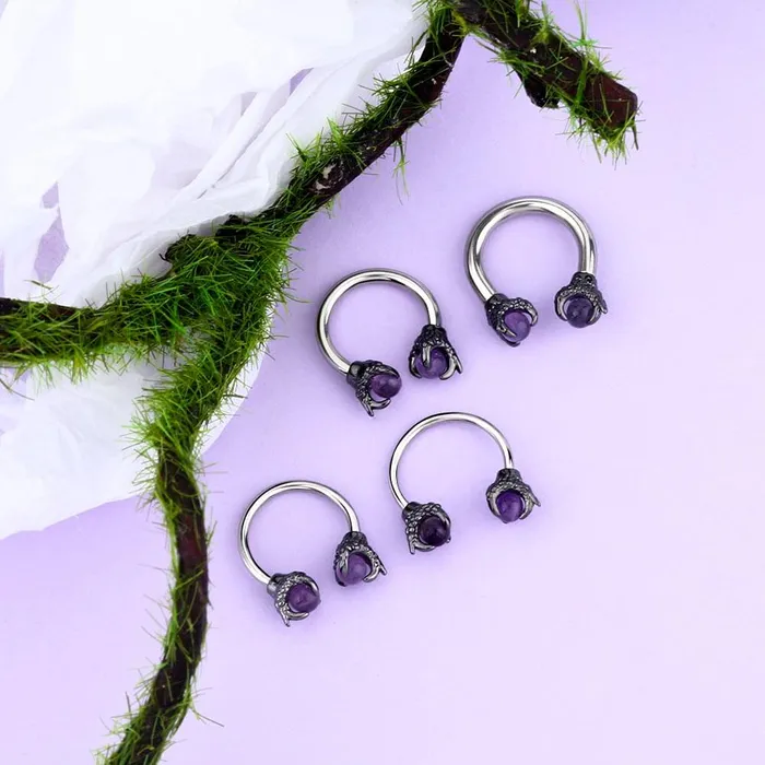Rings OUFER BODY JEWELRY 12G 38 Amethyst Dragon Claw Horseshoe Septum Ring Rings OUFER BODY JEWELRY 12G 38 Amethyst Dragon Claw Horseshoe Septum Ring