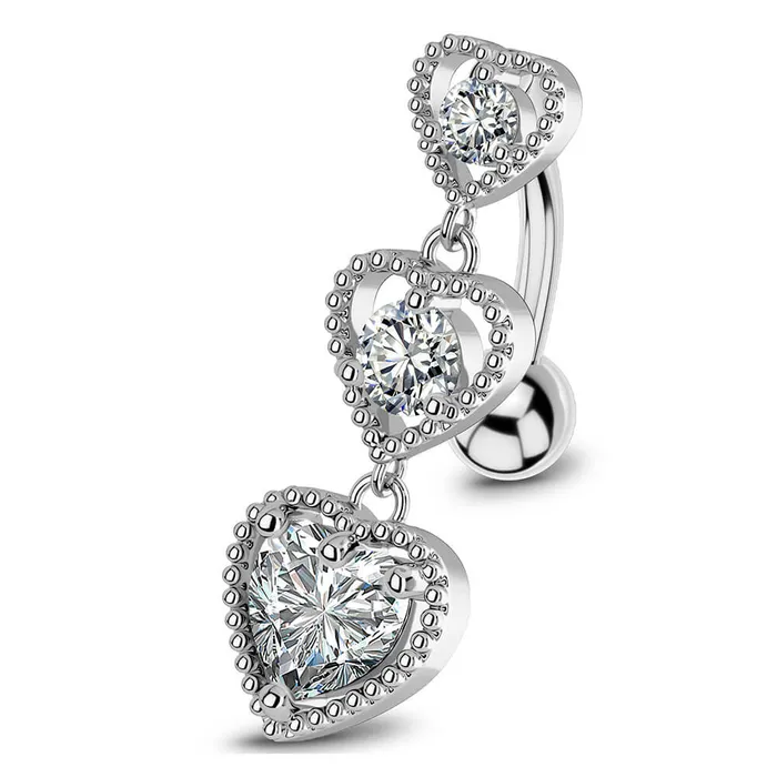 Rings OUFER BODY JEWELRY 14G Triple CZ Hearts Reverse Dangle Belly Button Ring Rings OUFER BODY JEWELRY 14G Triple CZ Hearts Reverse Dangle Belly Button Ring
