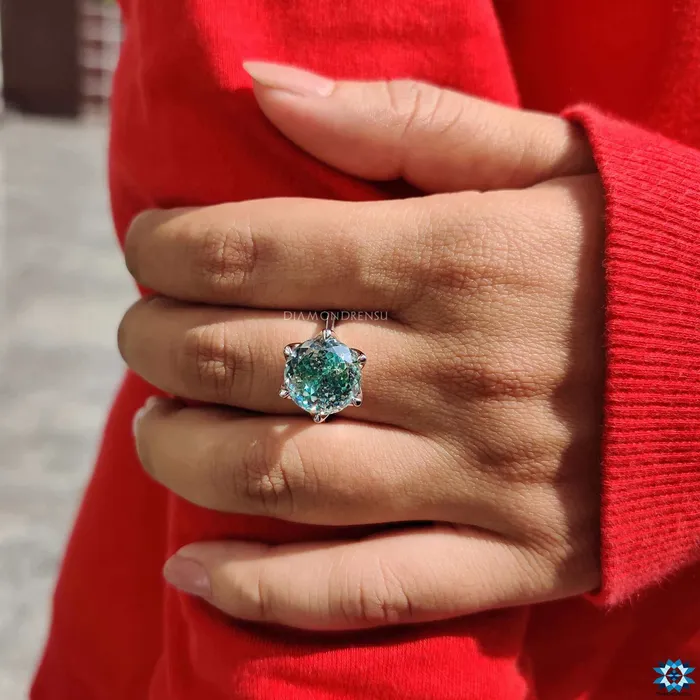 Rings Portuguese Cut Cyan Blue Moissanite Solitaire Engagement Ring Diamondrensu Rings Portuguese Cut Cyan Blue Moissanite Solitaire Engagement Ring Diamondrensu