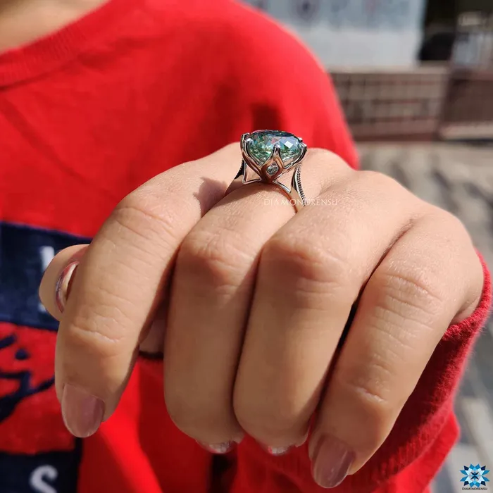Rings Portuguese Cut Cyan Blue Moissanite Solitaire Engagement Ring Diamondrensu Rings Portuguese Cut Cyan Blue Moissanite Solitaire Engagement Ring Diamondrensu