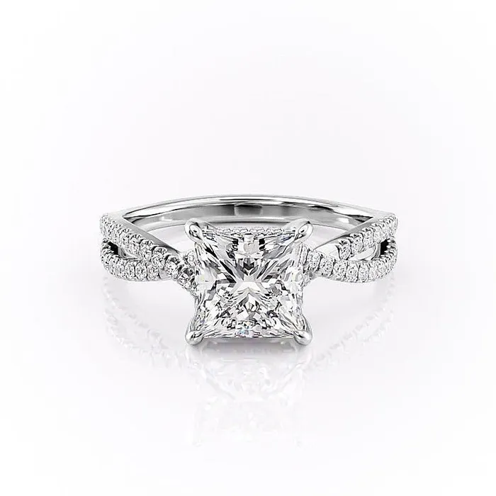 Rings Princess Cut Moissanite Engagement Ring Twisted Stone Set Shoulders Flawless Moissanite Rings Princess Cut Moissanite Engagement Ring Twisted Stone Set Shoulders Flawless Moissanite