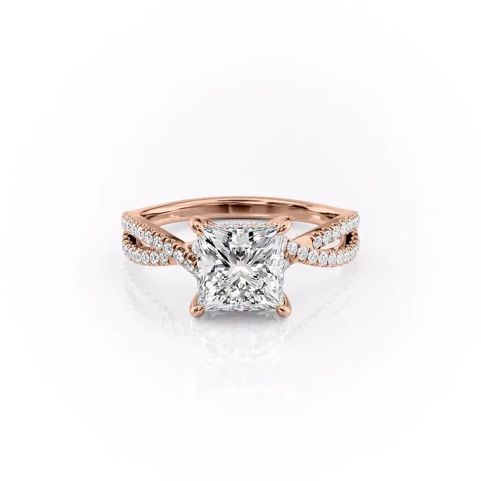 Rings Princess Cut Moissanite Engagement Ring Twisted Stone Set Shoulders Flawless Moissanite