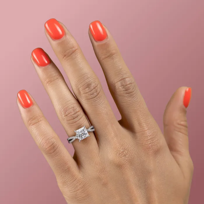 Rings Princess Cut Moissanite Engagement Ring Twisted Stone Set Shoulders Flawless Moissanite