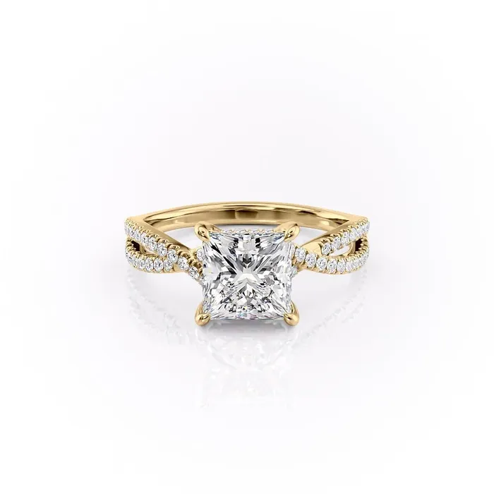 Rings Princess Cut Moissanite Engagement Ring Twisted Stone Set Shoulders Flawless Moissanite