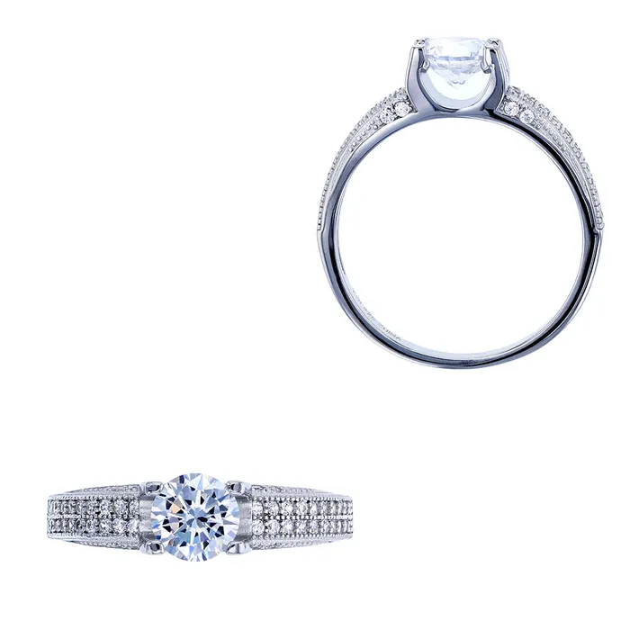 Rings Silver Sterling Silver Rhodium Micropave 6mm Round Cubic Zirconia Engagement Ring Rings Silver Sterling Silver Rhodium Micropave 6mm Round Cubic Zirconia Engagement Ring