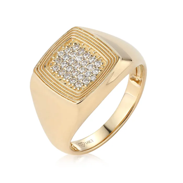 Ripple Pattern Diamond Signet Ring LJ Rings