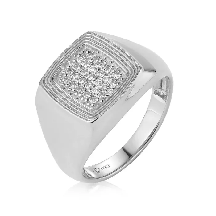Ripple Pattern Diamond Signet Ring LJ Rings