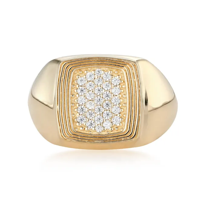 Ripple Pattern Diamond Signet Ring LJ Rings